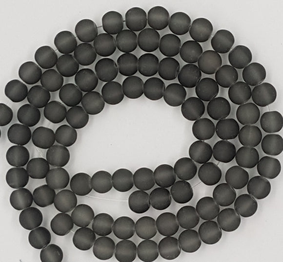8MM GLASS BEADS - TRANSPARENT - GREY SMOKE