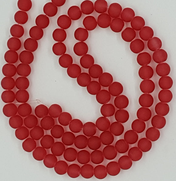 8MM FROSTED GLASS BEADS - TRANSPARENT - RED