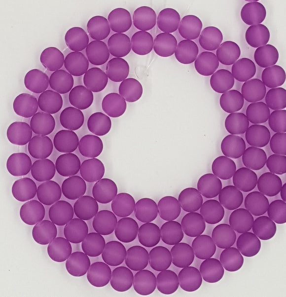 8MM FROSTED GLASS BEADS - TRANSPARENT - MED. PURPLE