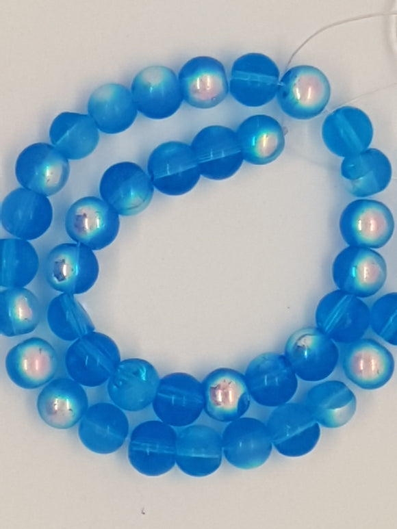 8MM GLASS BEADS - TRANSPARENT - MEDIUM BLUE AB